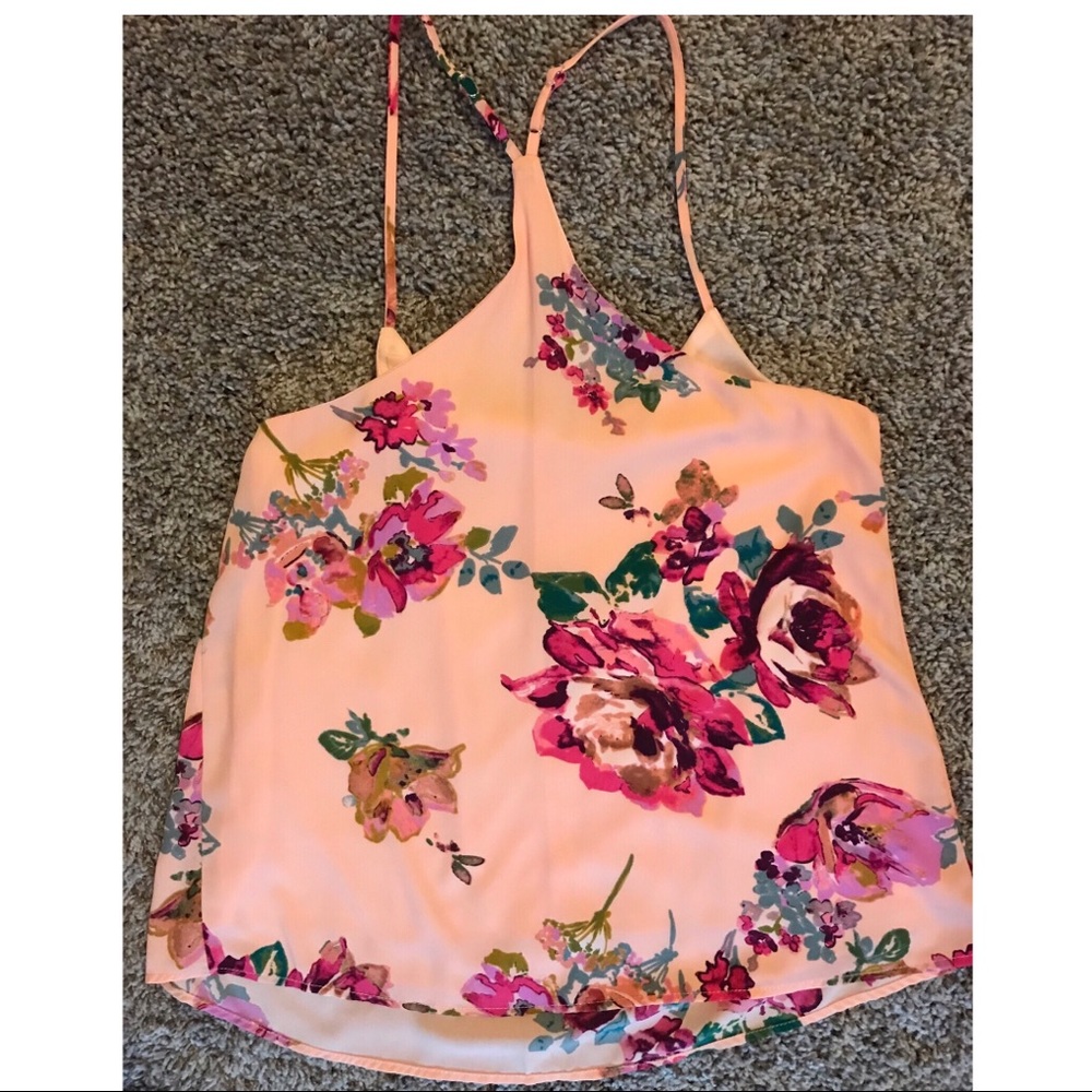 Everly SIZE Small Peach Floral Racerback Summer Tank Top - Picture 7 of 8
